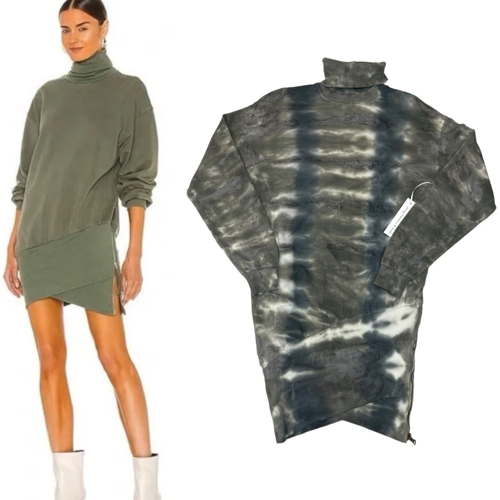 Young Fabulous Broke Asymmetrical Turtleneck Sweatshirt Mini Dress Gray Size XS